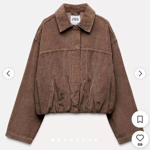 Brown zara corduroy cropped bomber jacket size XS